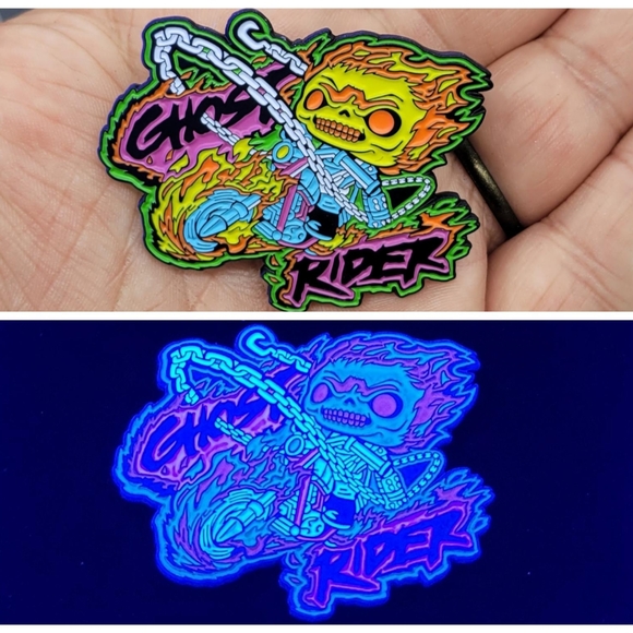 Huge 2" Black Light Ghost Rider Enamel Pin - Picture 1 of 4